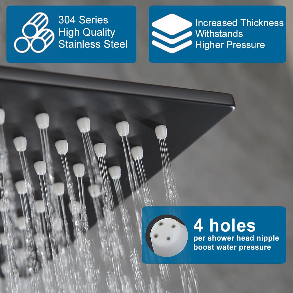 Matte Black Shower Faucet Set Rainfall 10 Inch Shower Head and Handle Set Bathroom Rain Shower System Wall Mounted