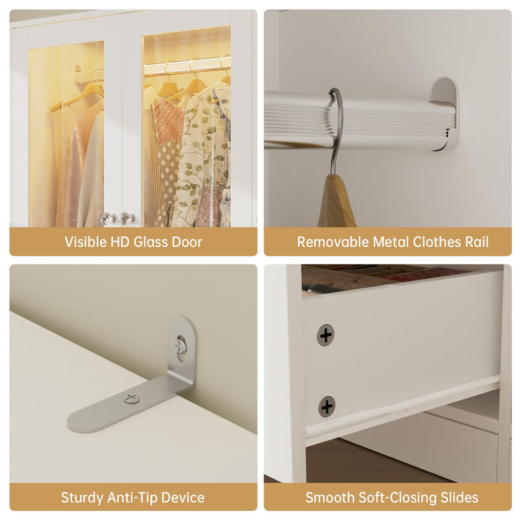 71" H Armoire Wardrobe Closet with Motion Sensor LED Light