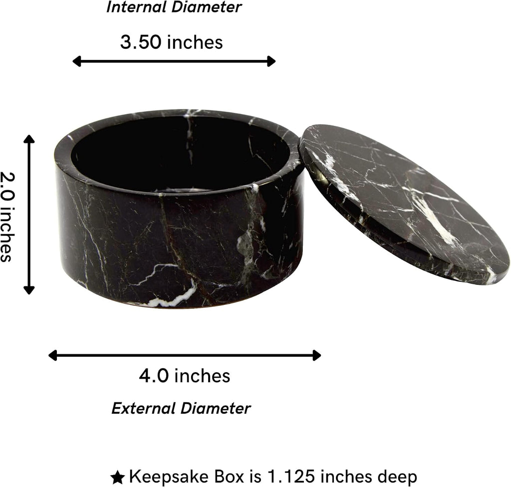 Circular Marble Keepsake Boxes - Hand Carved, Polished Marble Jewelry Box w/Non-Slip Rubber Pads - Lightweight &