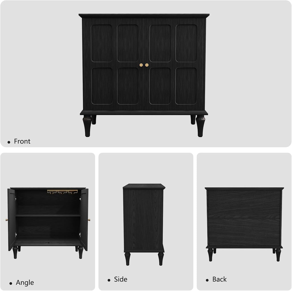 Black Sideboard Buffet Cabinet with Storage, Mid-Century Modern Storage Cabinet with 2 Doors and Adjustable Shelves