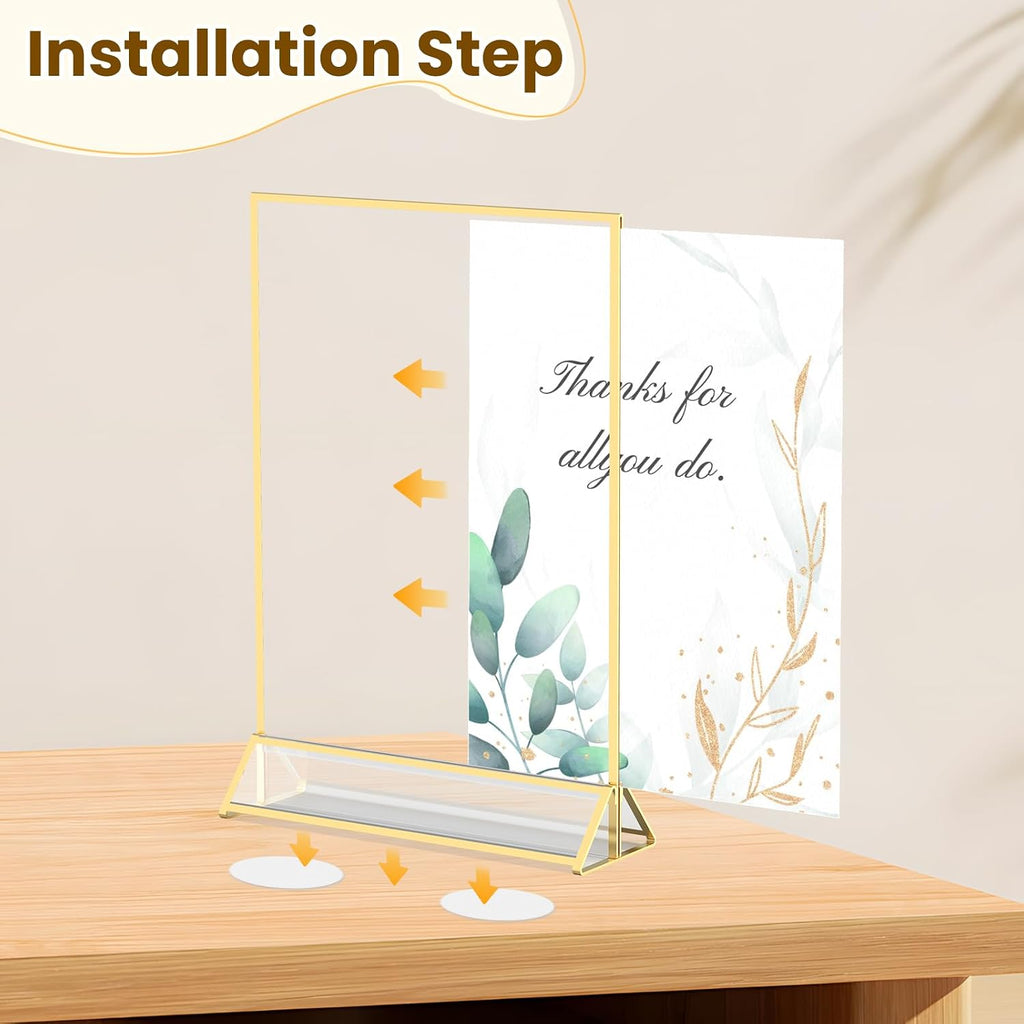 Gold Frames 8X10 Acrylic Sign Holder Double-Sided Picture Frames,6 Pack | 8x10 Frame for Menu, Wedding Table Number