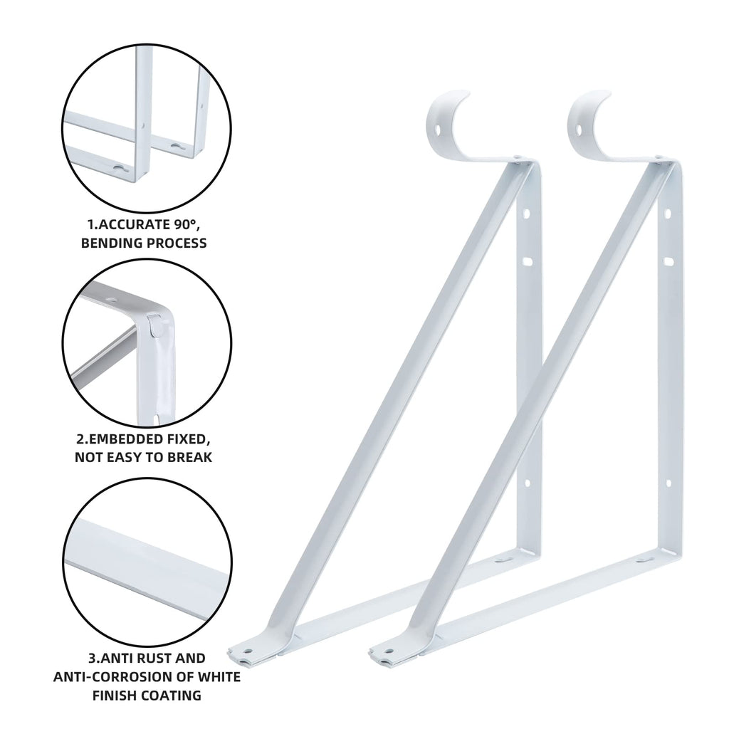 Closet Rod Brackets 11x9.5in, 10 Pack Closet Shelf Brackets, White