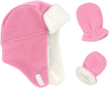 Baby Winter Hat Mittens Toddler Hats for Boys Girls Sherpa Lined Toddler Gloves Infant Baby Hat and Mitten Set