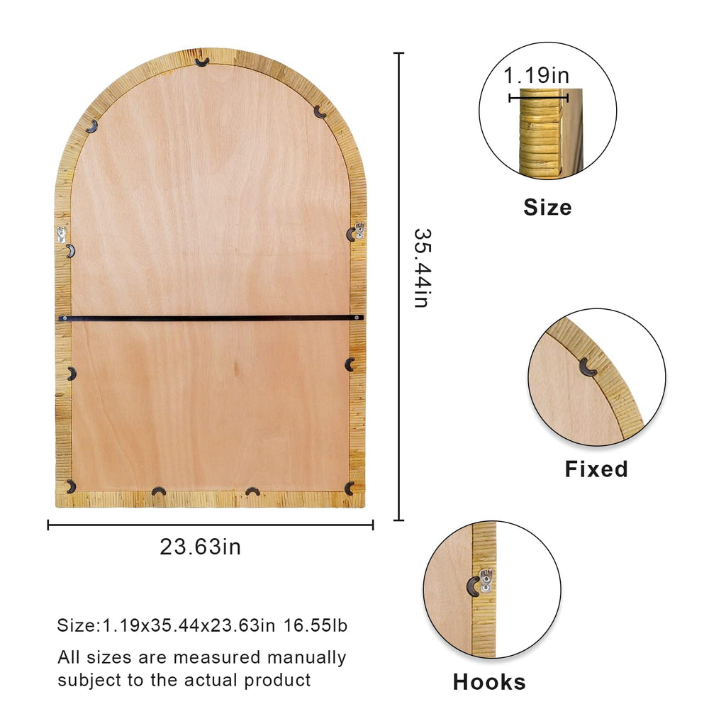 Rattan Wall Mirror, 36 x 24 - Boho Style (Natural Rattan Frame)