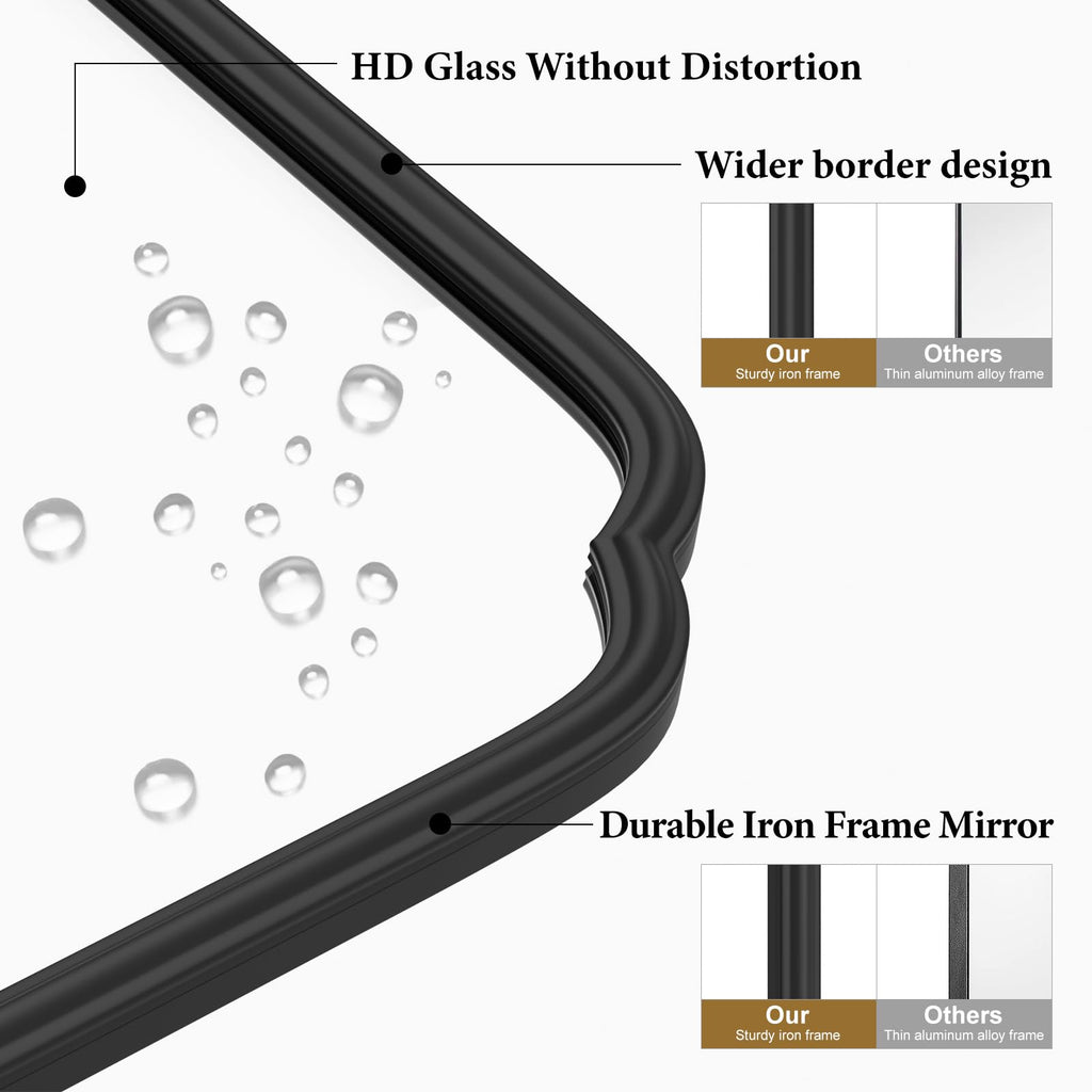 Matte Black Bathroom Mirror 55×36 Inch, Large Rounded Rectangle Metal Framed Wall Mount Vanity Mirror, Farmhouse