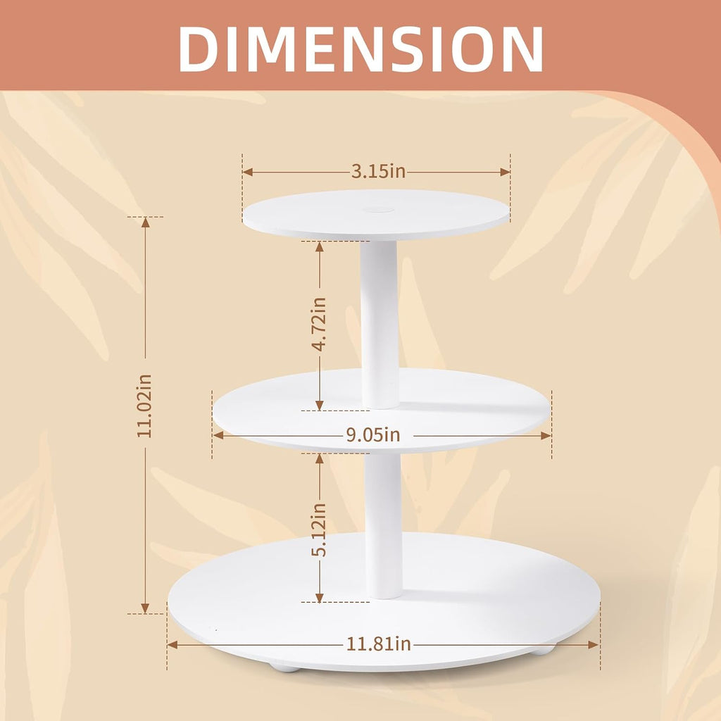 3-Tier Wood Cupcake Stand: 12in White Round stand for cupcake