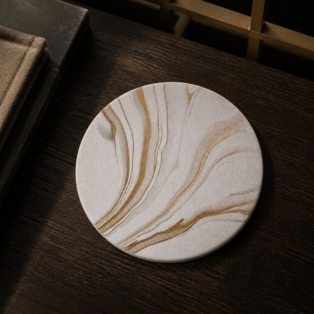 Absorbent Stone Coasters with Holder - Diatomite Drink Coasters for Cups & Table Protection, Modern Coffee - Set of 6