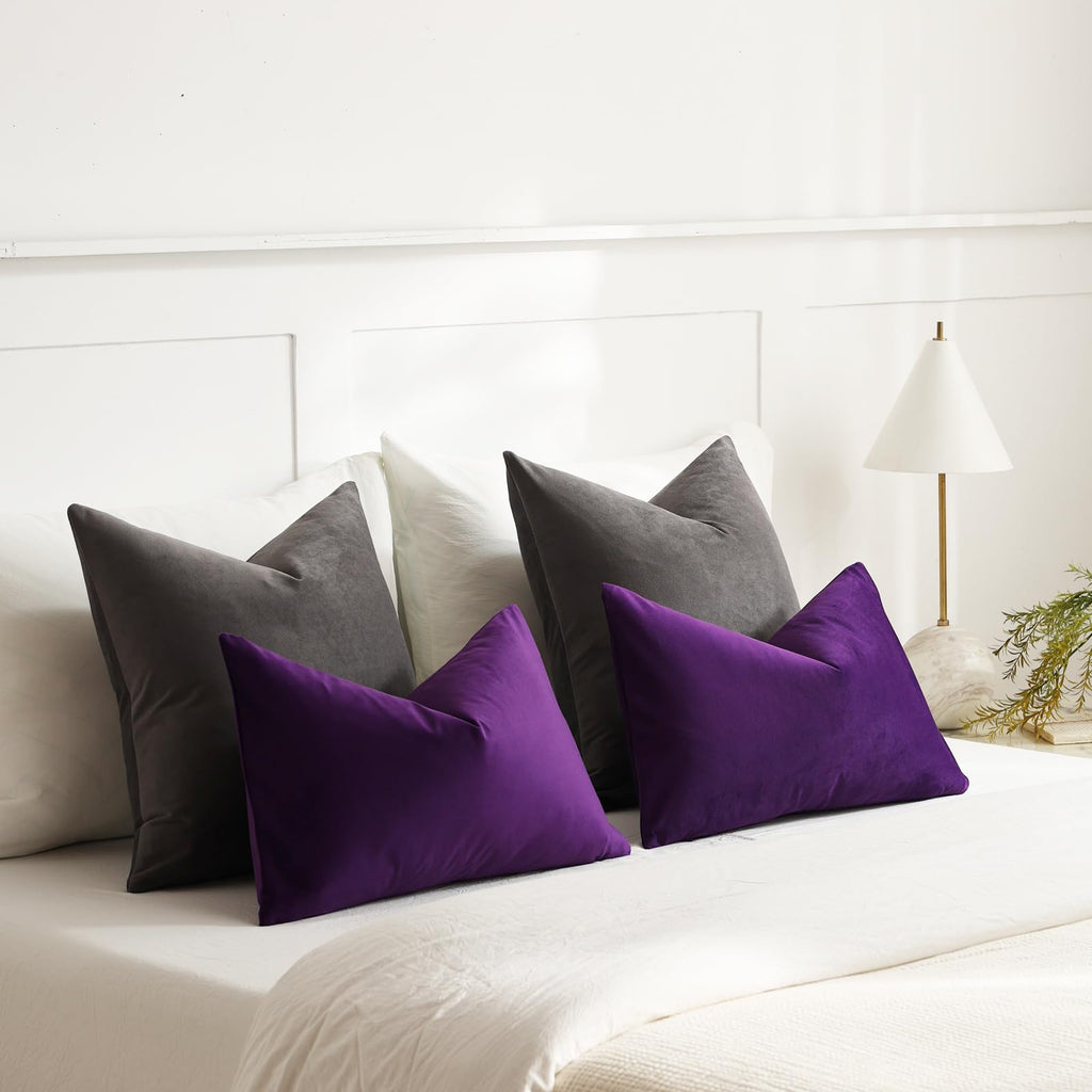 Throw Pillow Covers 18x18 Dark-Grey: 2 Pack Cozy Soft Velvet Square Decorative Pillow Cases for Farmhouse Home Decor