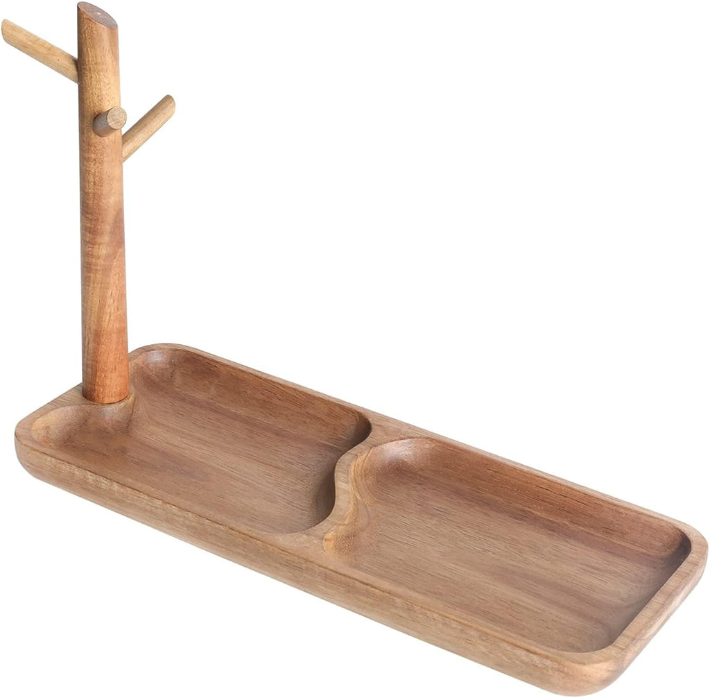 Wood Key Tray for Entryway Table, Jewelry Tray, Catchall Tray with 3 Stand Hanging Organizer, for Rings, Phone