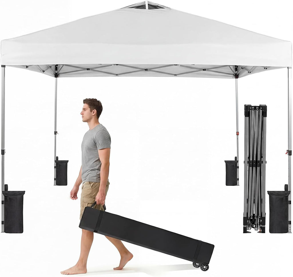 10x10ft 1-Person Pop Up Canopy Tent, Heavy Duty One Push Setup Portable Outdoor Shelter Events Camping with Rolling