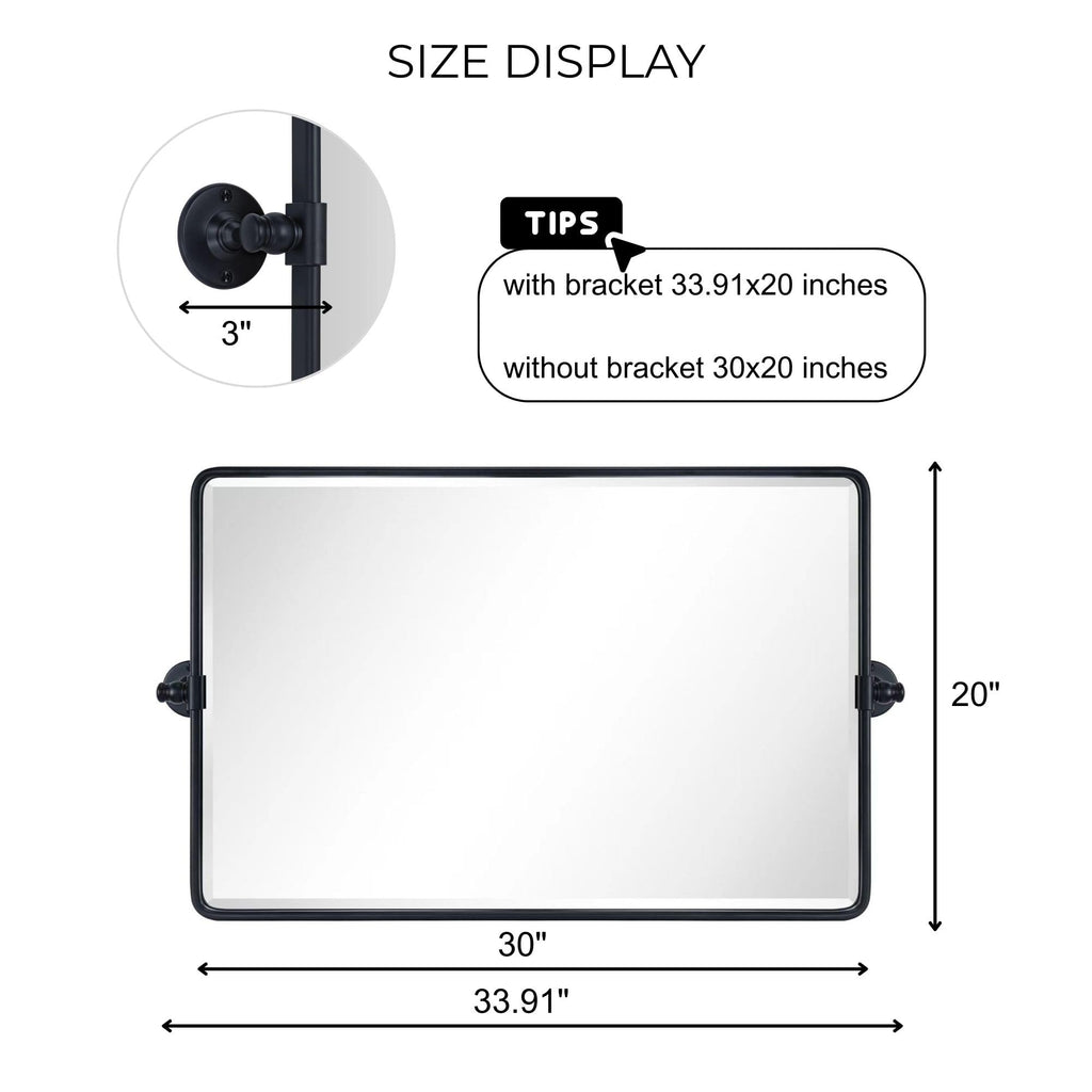 Horizontal Farmhouse Black Metal Framed Rounded Pivot Rectangle Bathroom Mirror Tilting Beveled Vanity Mirrors for