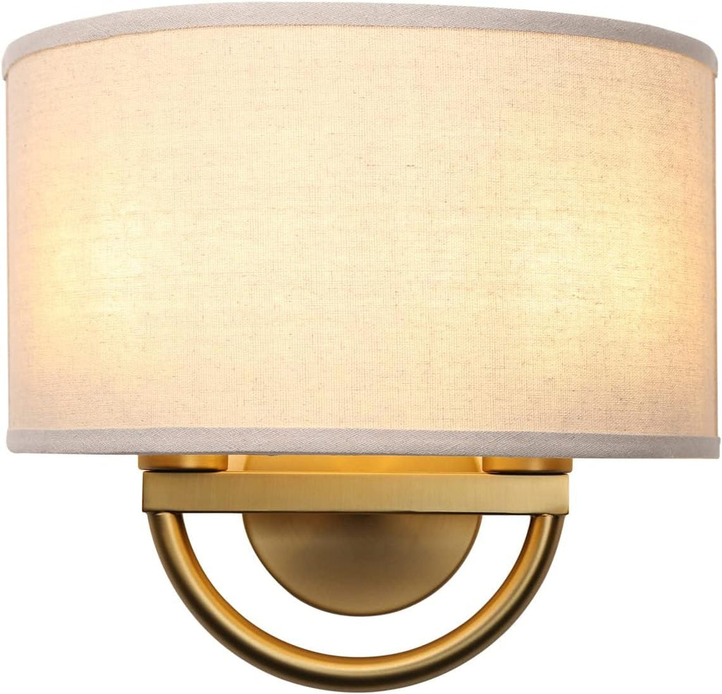 Industrial 2-Lights Wall Sconce Fixtures with Linen Fabric Shade, Double Wall Light Lamps Decor Bedroom Living Room