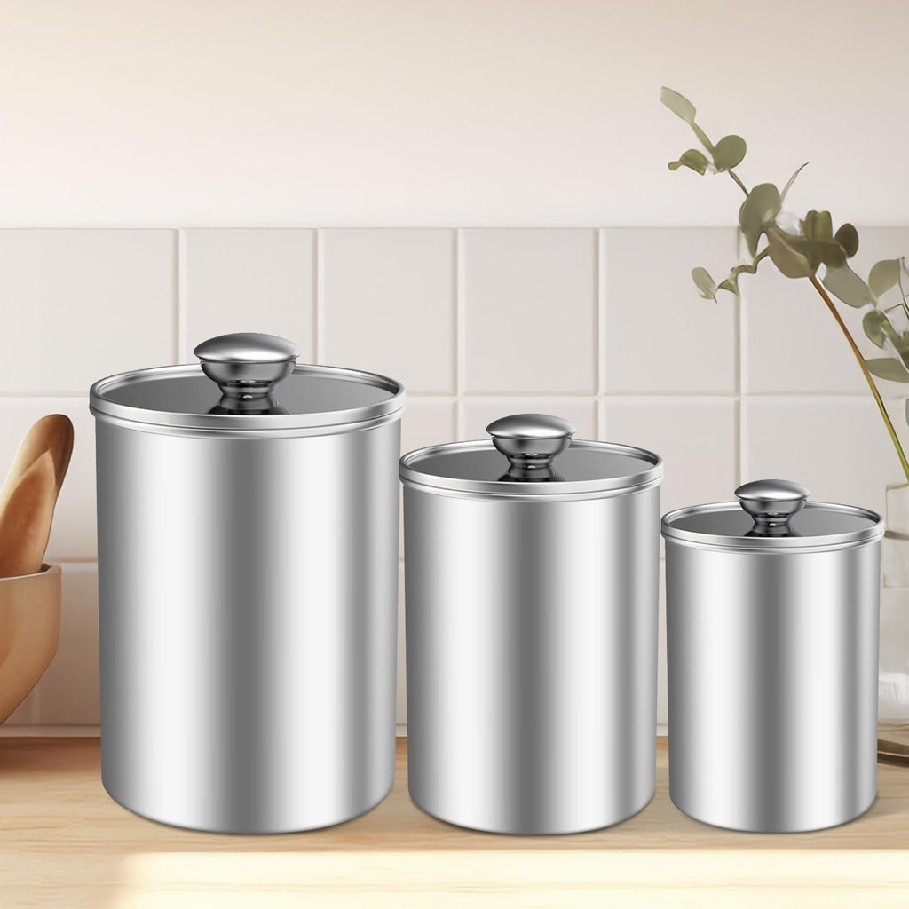3-Piece Stainless Steel Food Storage Canister Set with Clear Lid