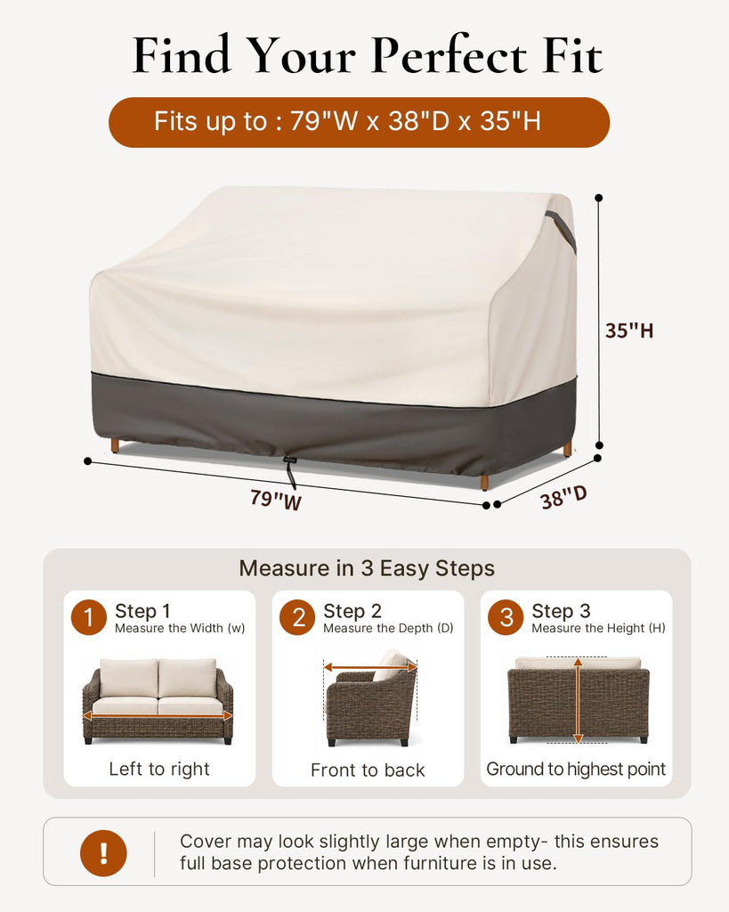 Waterproof Patio Furniture Sofa Cover, 600D Oxford Heavy-Duty Outdoor Protector for 3-Seater Couch, All-Season UV &