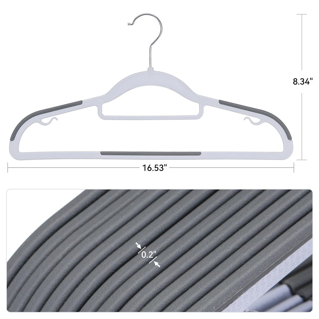 Heavy Duty Plastic Hangers 50 Pack, Non Slip Clothes Hangers with Rubber Pads and 360° Hook - Thin 0.2 Inch, Space