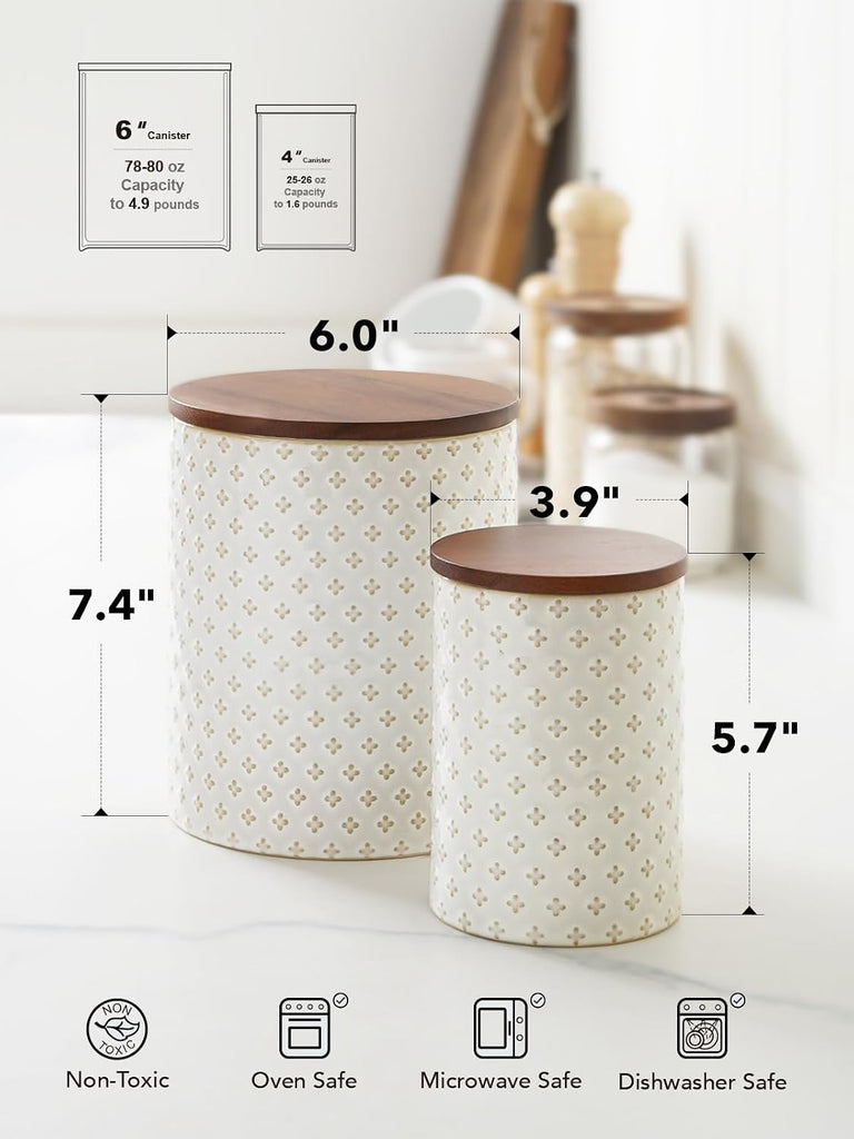 Ceramic Coffee Canister Set with Airtight Lids, Decorative Food Storage Jars for Sugar, Flour and Tea - Large Kitchen - Set of 2
