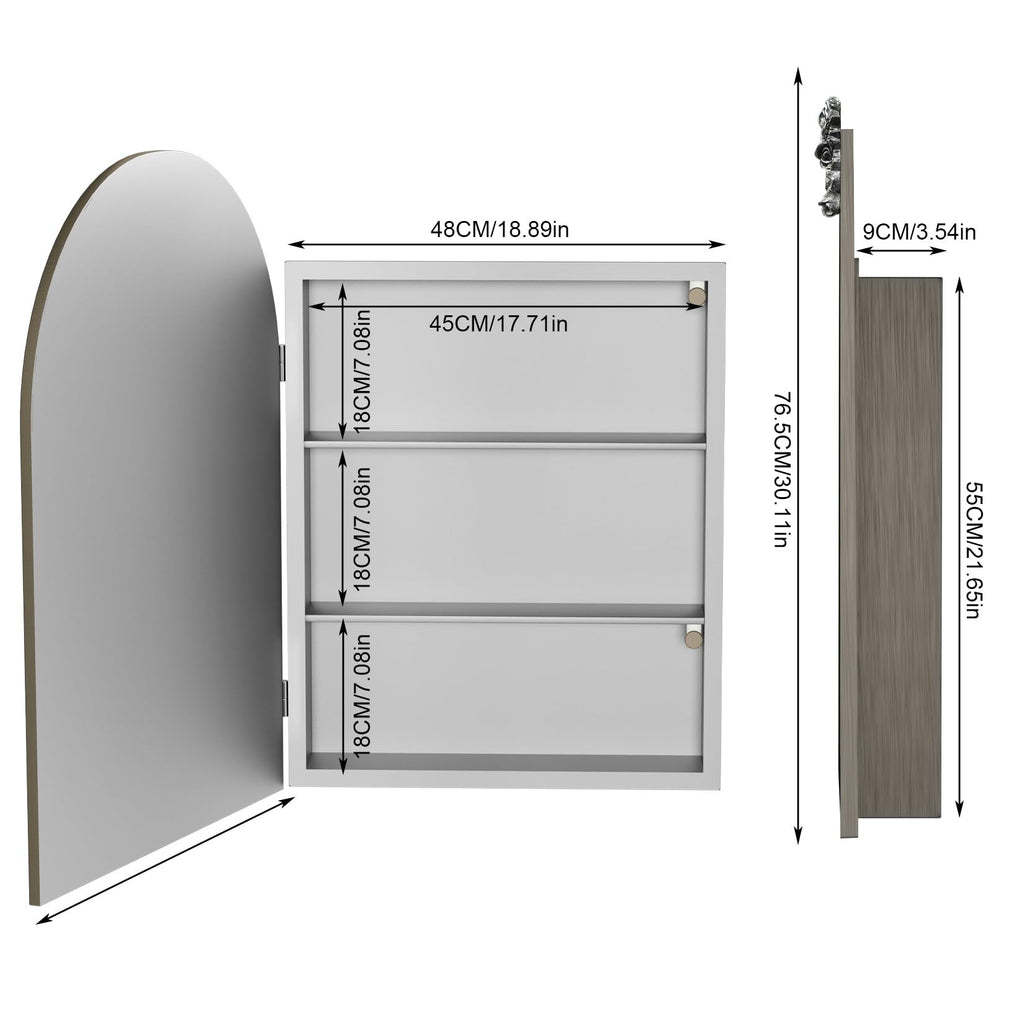 Baroque Mirror Medicine Cabinet: Arch Frame Rose-top, Chrome Grey