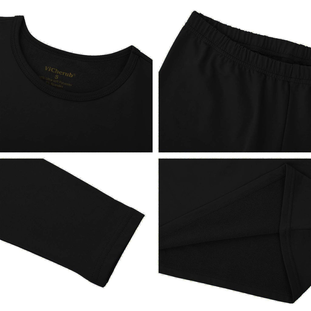 2 sets Girls Thermal Underwear Set Kids Long Johns Fleece Lined Top & Bottom Thermals for Girl Black & Gray Large