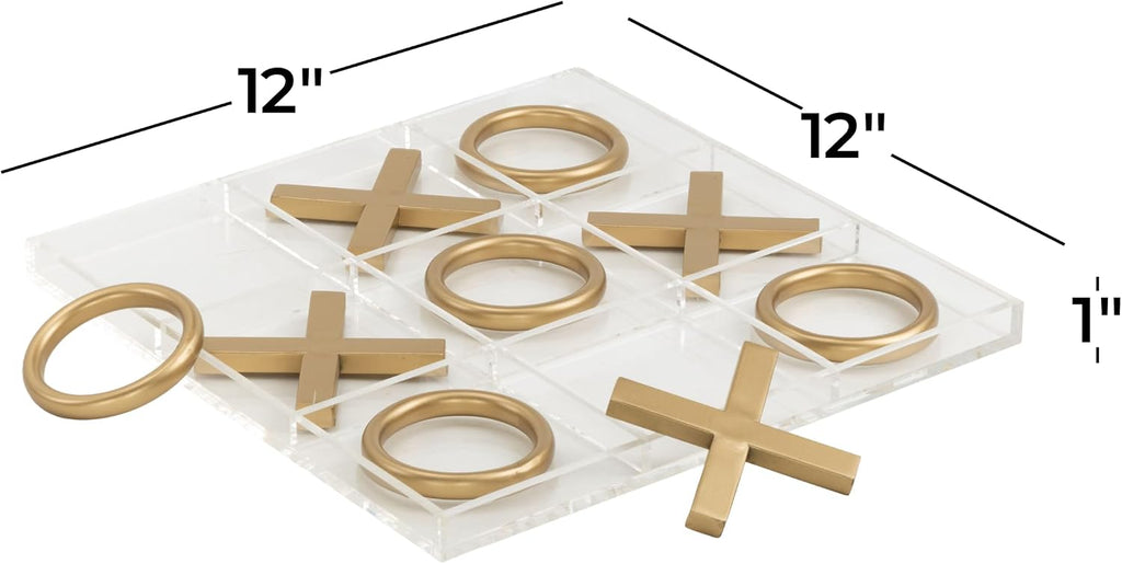 Metal Tic Tac Toe Game Set with Gold Pieces, 12" x 1" x 12", Gold