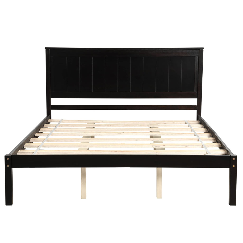 Platform Bed with Headboard, Rustic Wooden Bed Frame with Slat, No Box Spring Needed, Espresso