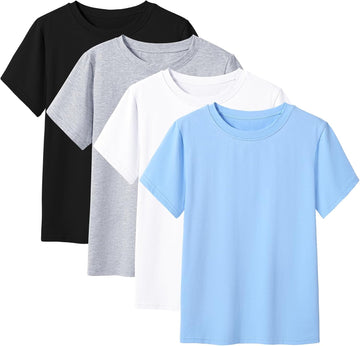 4 Pack Boys Shirts Short Sleeve Cotton T-Shirts Kids Plain Basic Top