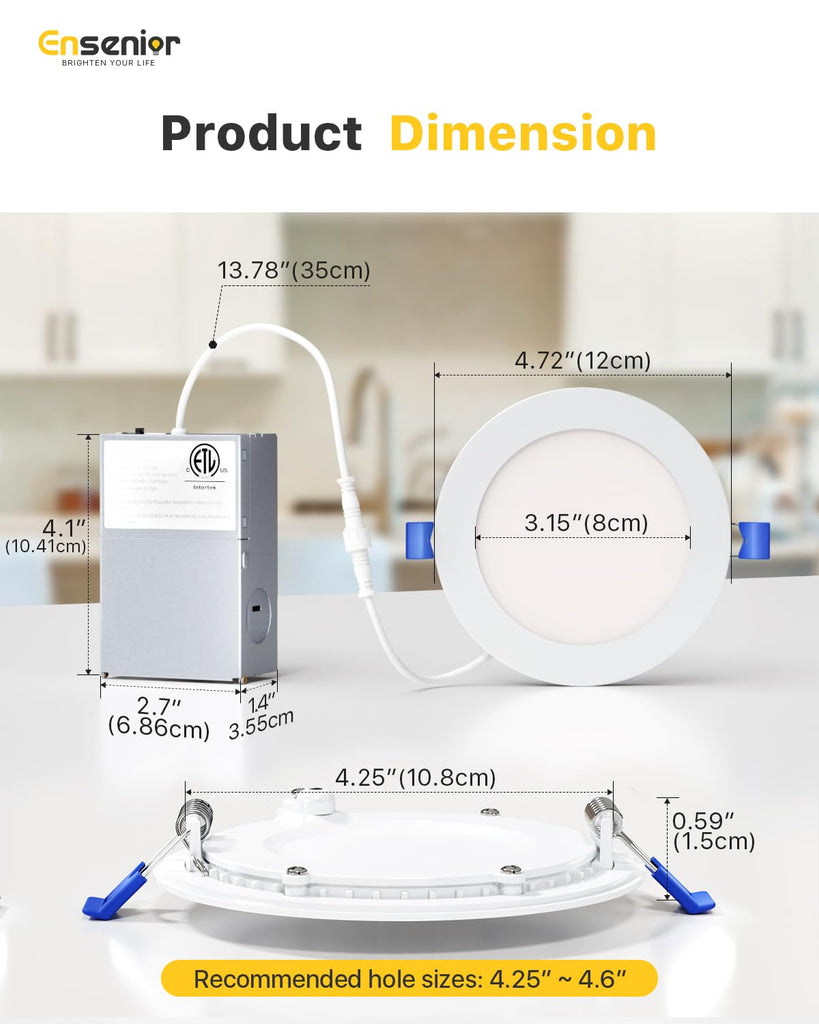 12 Pack 4 Inch LED Recessed Light, 3CCT Dimmable Canless Wafer