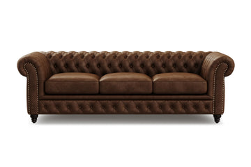 Parma 92" Leather Chesterfield Sofa, Full Leather Upholstery, 3 Seater with Button-Tufted Back, Solid Wood Feet