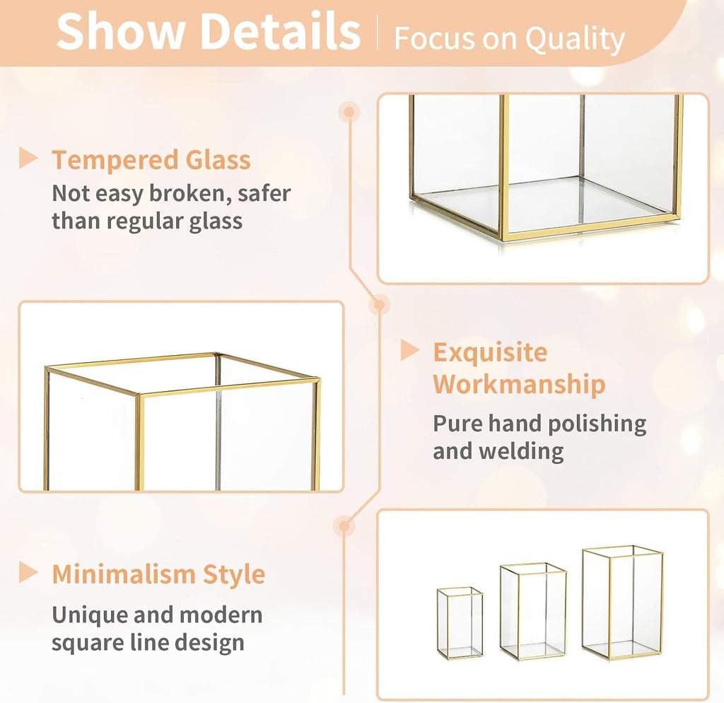 Hurricane Glass Candle Holders: 3Pcs Gold Lanterns Candle Holder for Pillar Candles Geometric Table Centerpiece