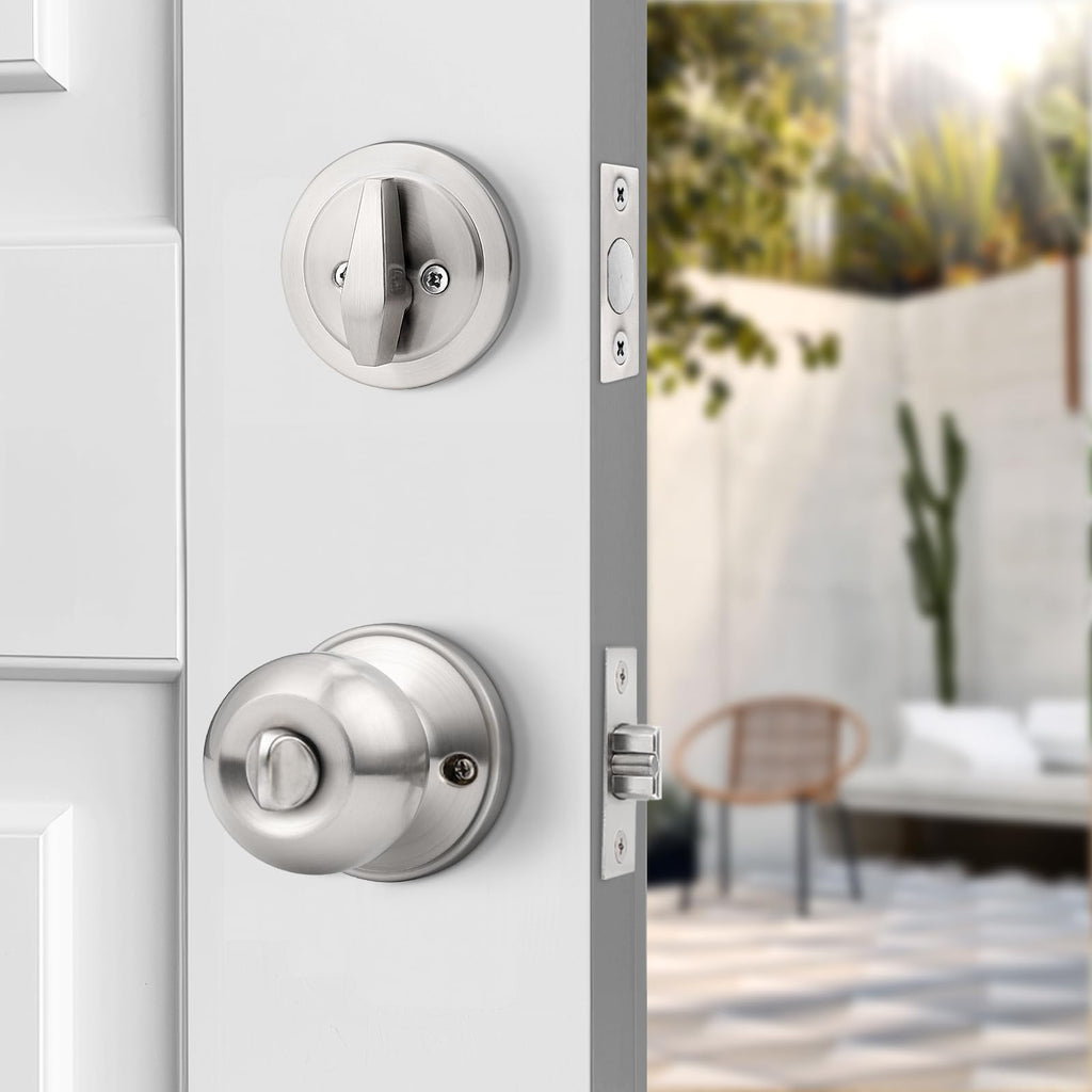 Keyed Alike Entry Knobs and Single Cylinder Deadbolt Lockset, Front Door Lock Set Exterior Door Knob with Deadbolt