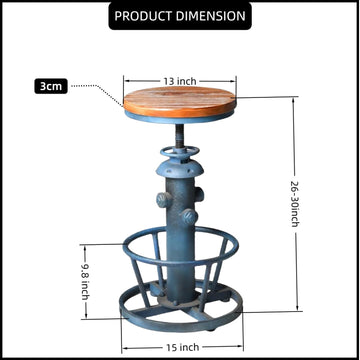Retro Bar Stool Industrial Swivel Counter Stools Island 24.8-30.7inch Height Adjustable Vintage Fire Hydrant Design
