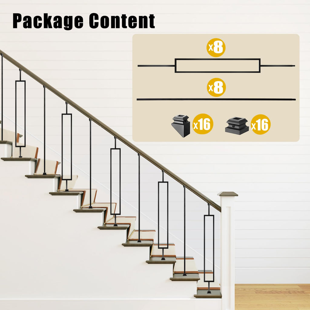 Iron Balusters for Staircases, 16 Pack Wrought Iron Balusters, Metal Stair Balusters Stair Spindles, Staircase