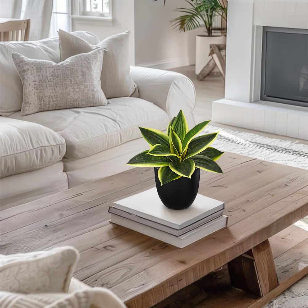 Artificial Snake Plants 9" Faux Agave Succulent Plant Potted in Black Pot Fake Sansevieria Aloe Tropical Plant for