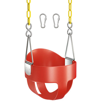 High Back Full Bucket Toddler Swing Seat with Coated Chains, Red