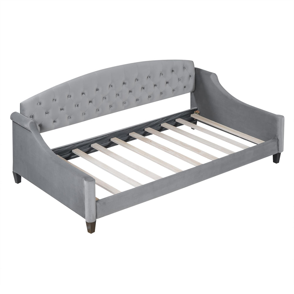 Twin Daybed, Twin Size Luxury Tufted Button Daybed, Upholstered Twin Daybed Frame, Sofa Bed Living Room, Grey
