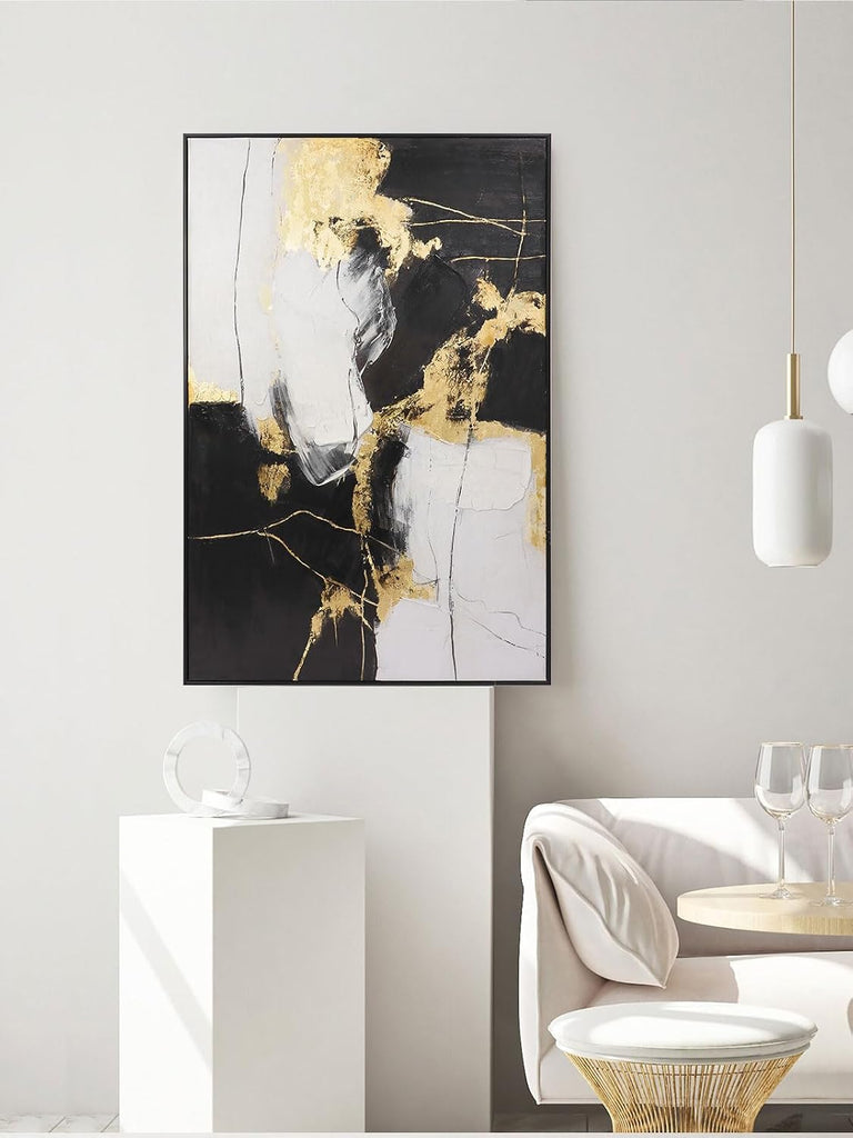 Framed Wall Art - Black and Gold Wall Art Decor - Large Abstract Canvas Wall Art bedroom office