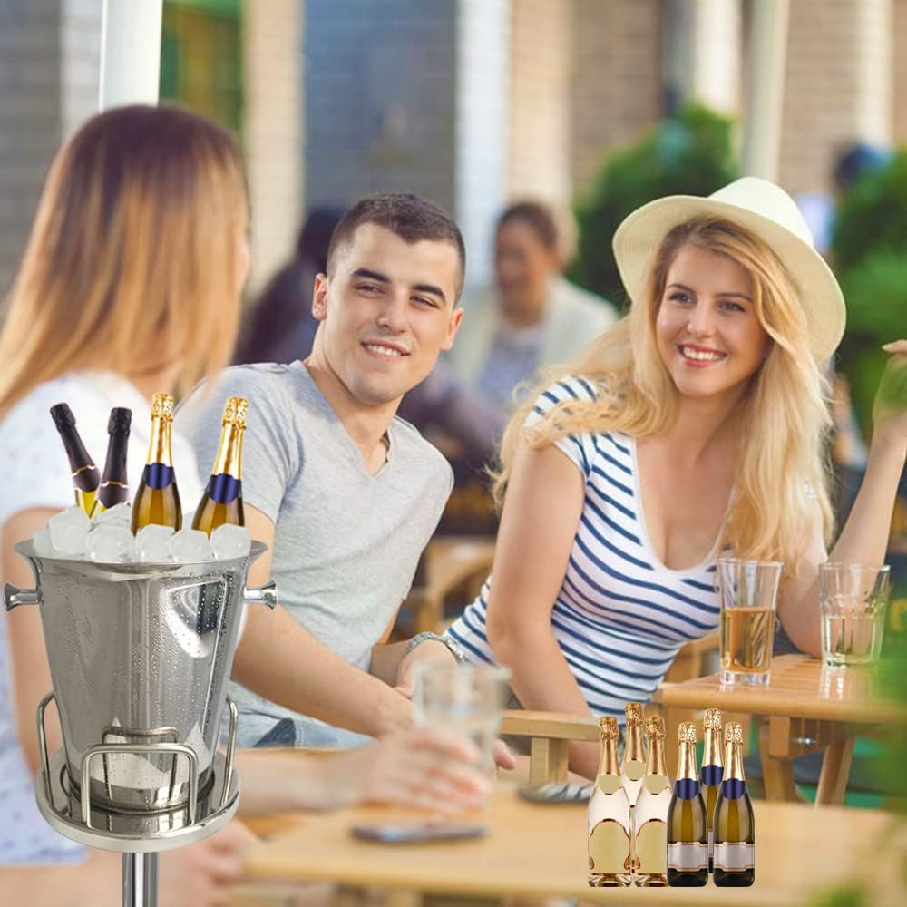 Ice Bucket with Stand 201 Stainless Steel Standing Ice Bucket Ice Cube Container, Wine Bucket on Stand Silver