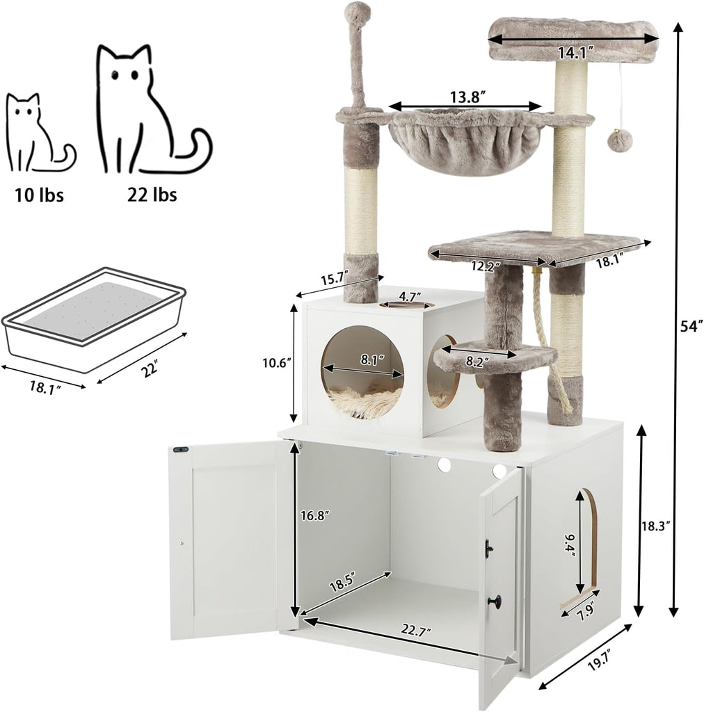 Cat Tree with Litter Box Enclosure, 2-in-1 Cat Tower