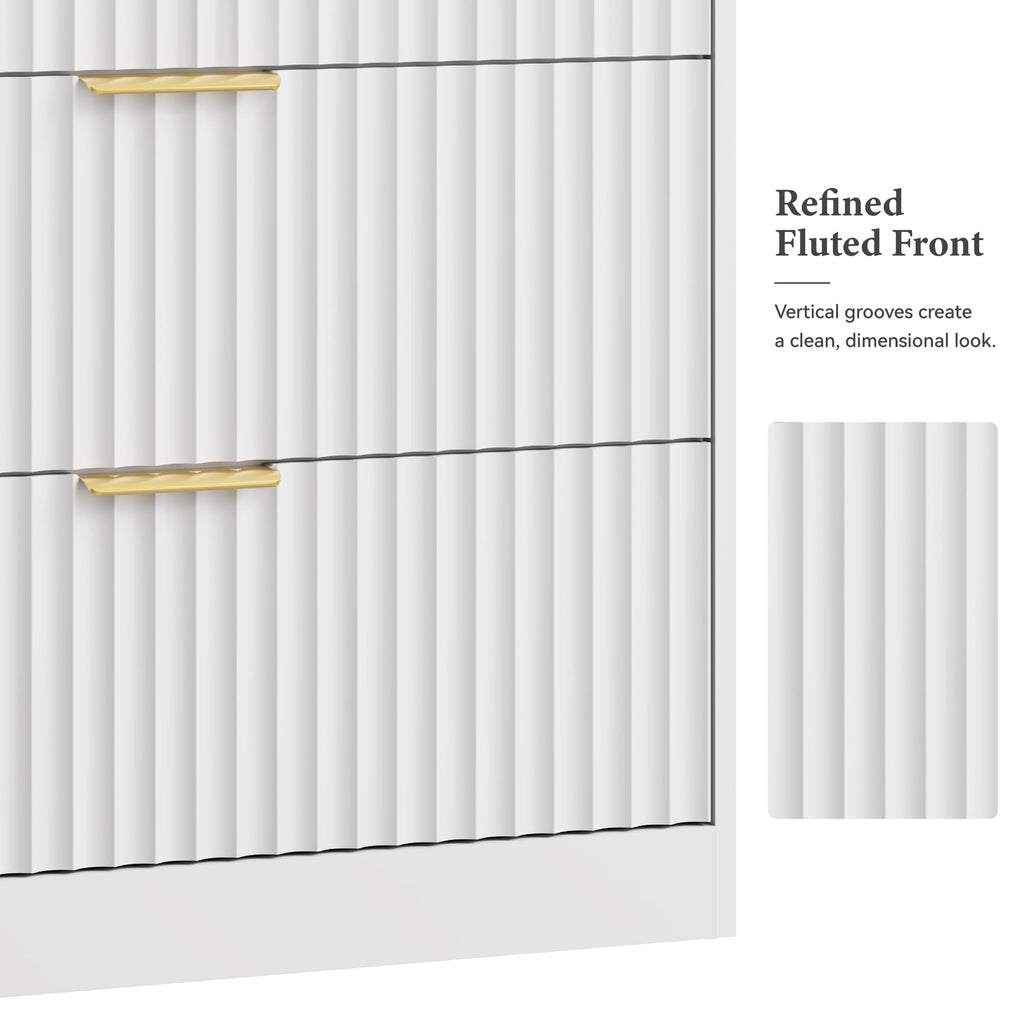 55" Wide Fluted with 7 Drawers, White