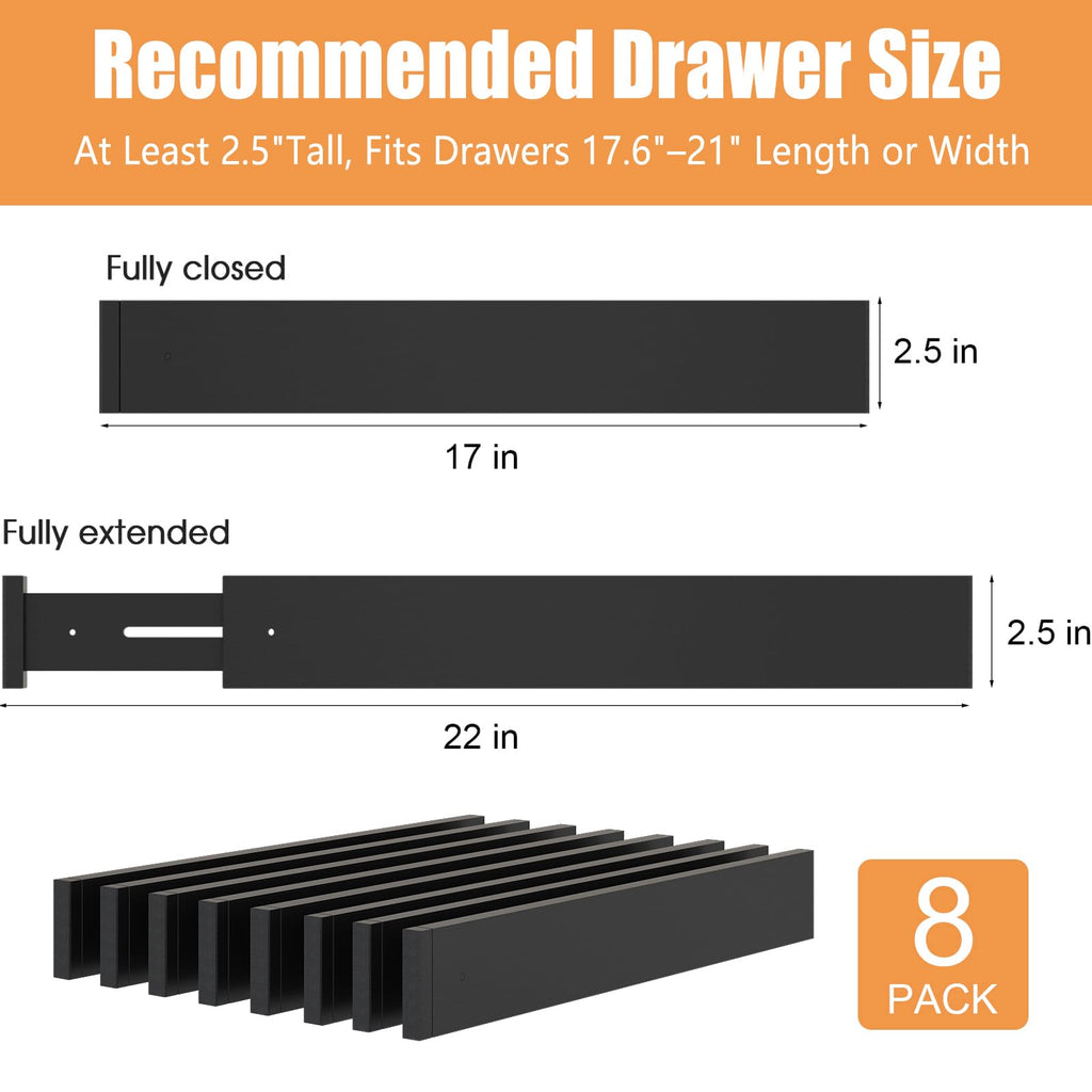 Bamboo Drawer Dividers, Adjustable Drawer Organizers, Fits 17.6-21" Drawers