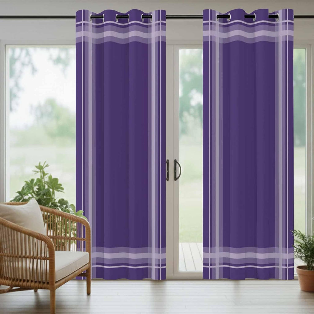 Minimalist Grid 2 Panels Outdoor Curtains , Rustic Modern Purple Stripe Curtains 54x84 inches Grommets Waterproof