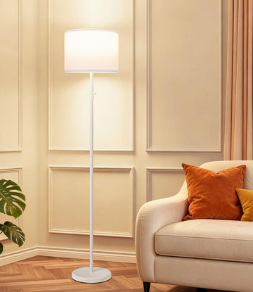 Floor Lamp Simple Design with Shade, Standing Lamps Bedroom Office Dining Room Kitchen-White