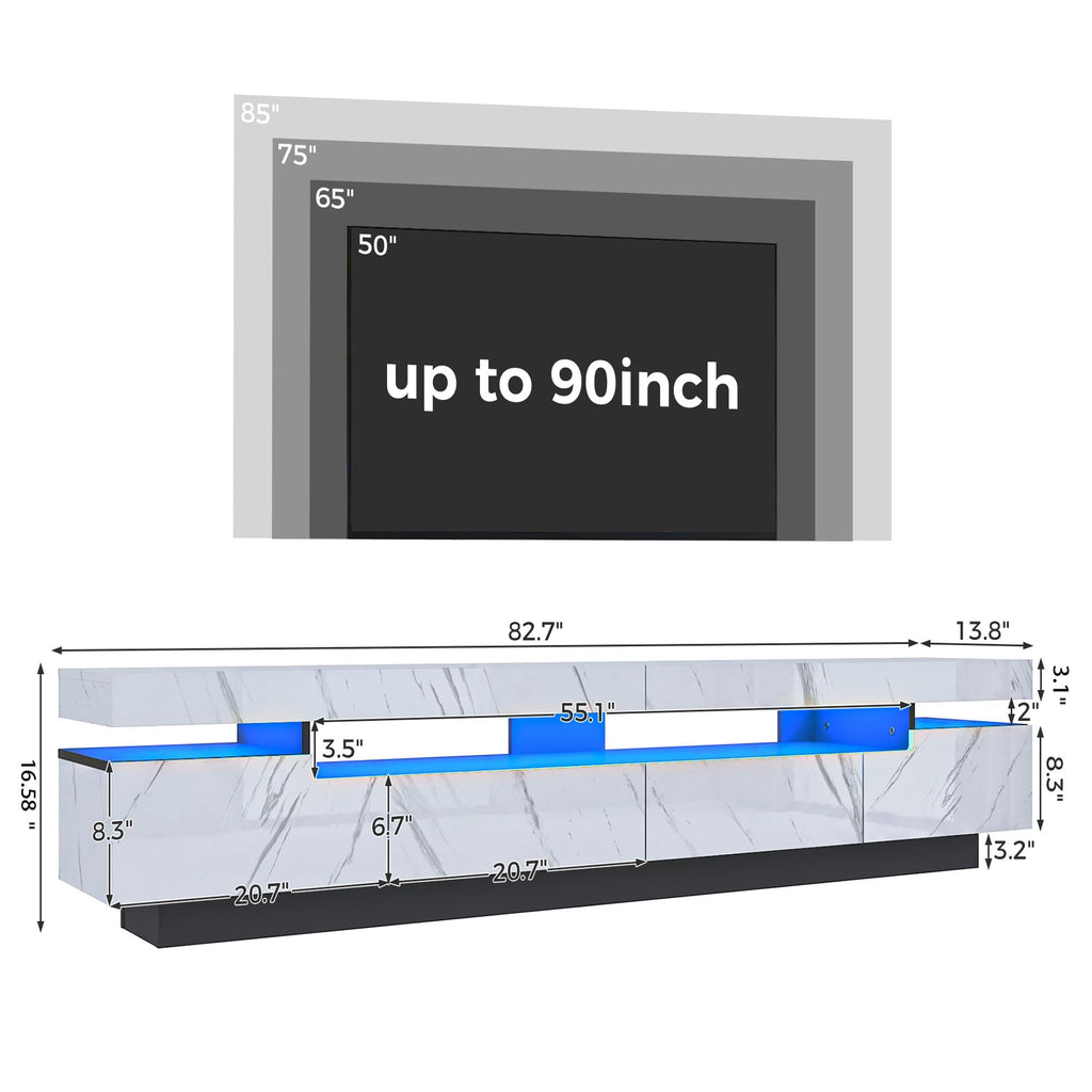 82.7IN Modern High Gloss LED, For 75-90in TV(White)