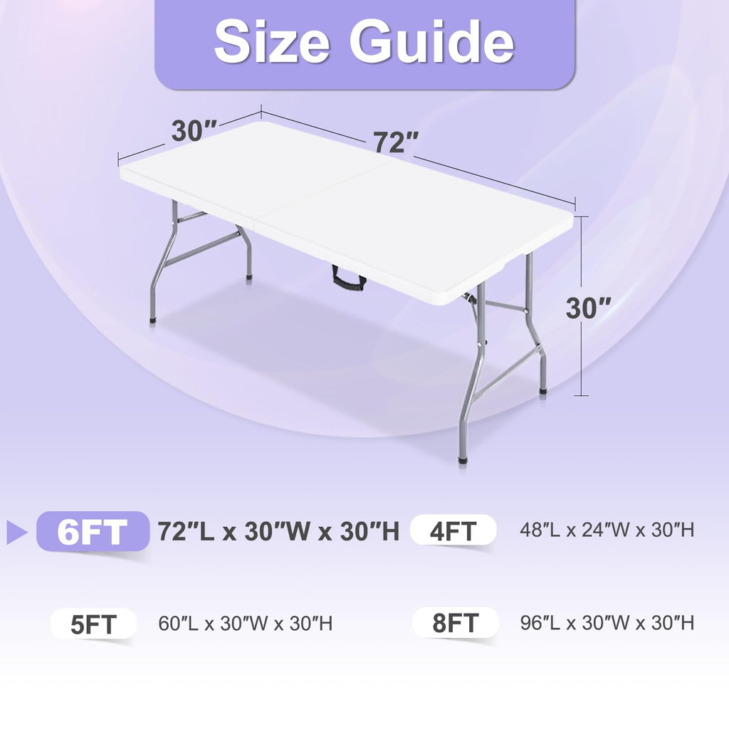 6FT Spandex Table Cover, Stretch Fitted Tablecloth, Crisp-White