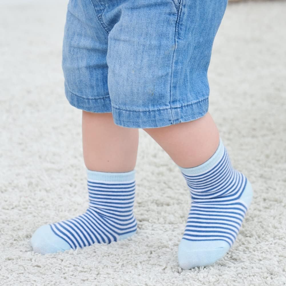 Baby Non Slip Grip Crew Socks with Anti Skid Soles for Infants Toddlers Kids Boys Girls