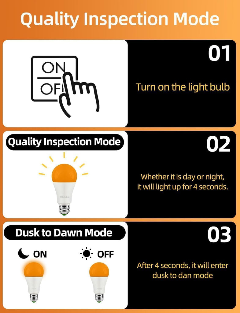 Dusk to Dawn Light Bulbs A19 8W 900 Lumens, Outdoor Porch Lights, 60 Watt Equivalent, Amber LED Orange-Yellow Sensor