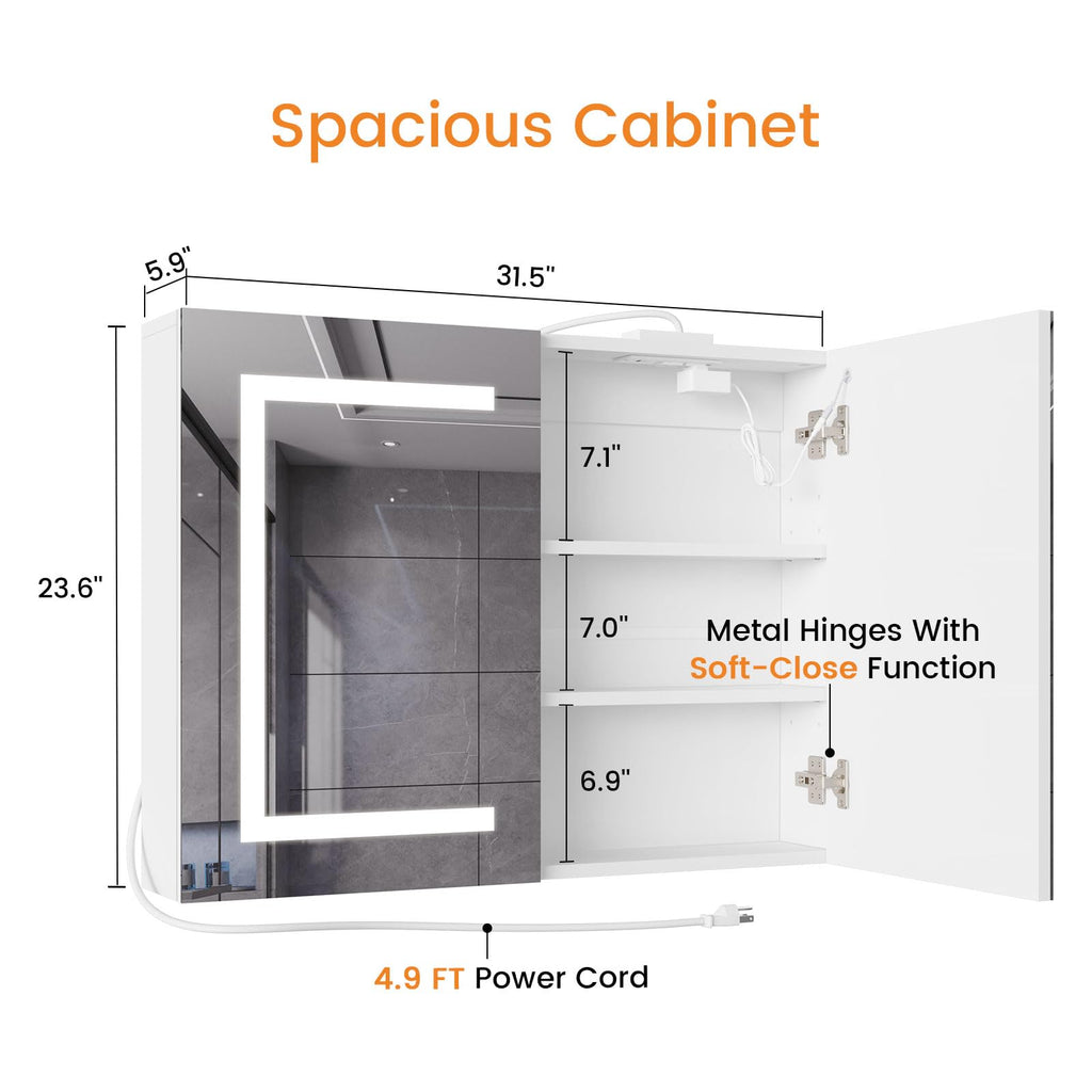 Bathroom Medicine Cabinet with Mirror & LED Lights, Wall Mount Bathroom Mirror with Storage, Built-in Power Outlets