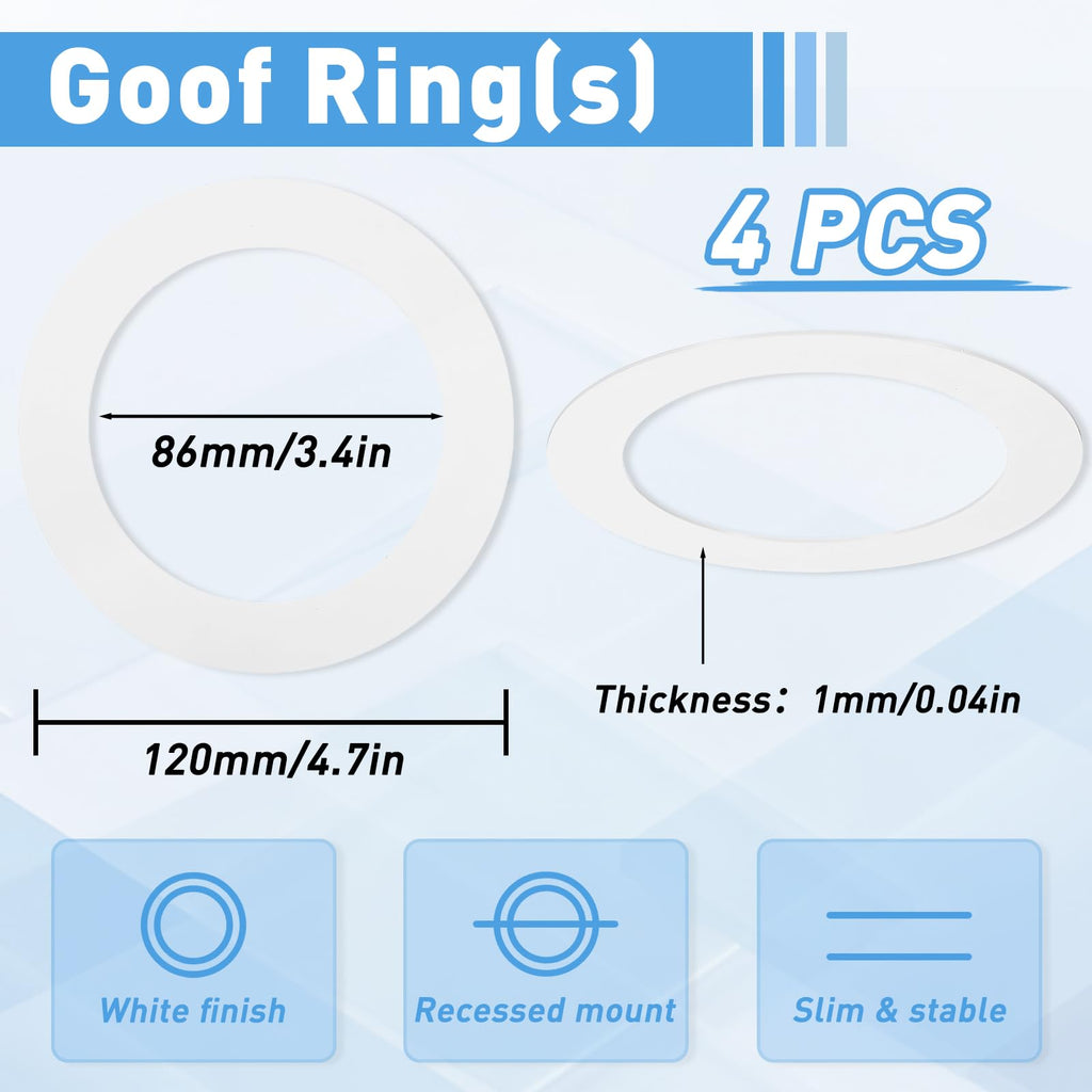 Ceiling Medallion 4.7" OD 3.39" ID Light Goof Ring 4Pcs White