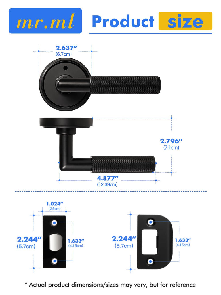Knurled Door Lever Black Privacy Door Handle, 1 Pack