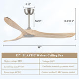 52" Modern Ceiling Fan, No Light, 6-Speed, Reversible, Timed Shutdown, DC Motor, Natural Wood 3 Blade, Porch, Bedroom, Living Room A101-B0C7L4CS79