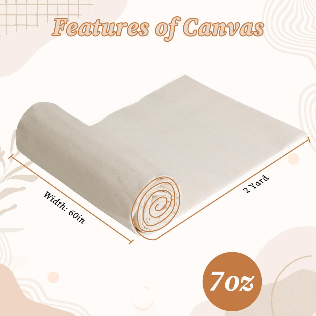 60" W Canvas Roll | 7oz Canvas Fabric Cotton Duck | Heavy Natural Fabric for Painting Arts & Crafts, Backings